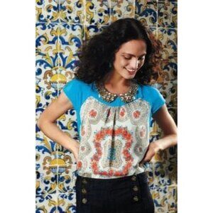 Anthropologie Moulinette Soeurs Fontes Silk Blouse Floral Scarf Print Top XS